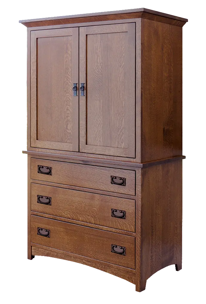 Amish Empire Mission Armoire - QSWO, OCS113 Michael's Cherry, Black Pulls, D529-A, Black Pulls, D527A, None, None Amish Empire Mission Armoire - 017-ZTC159