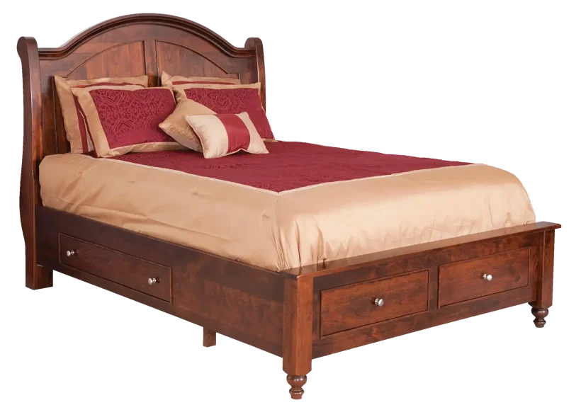 Amish Duchess Sleigh Bed - Brown Maple, OCS113 Michael's Cherry, Queen, , , Q002, , , Silver Knobs, K2980-SN Amish Duchess Sleigh Bed - 017-ZTC233