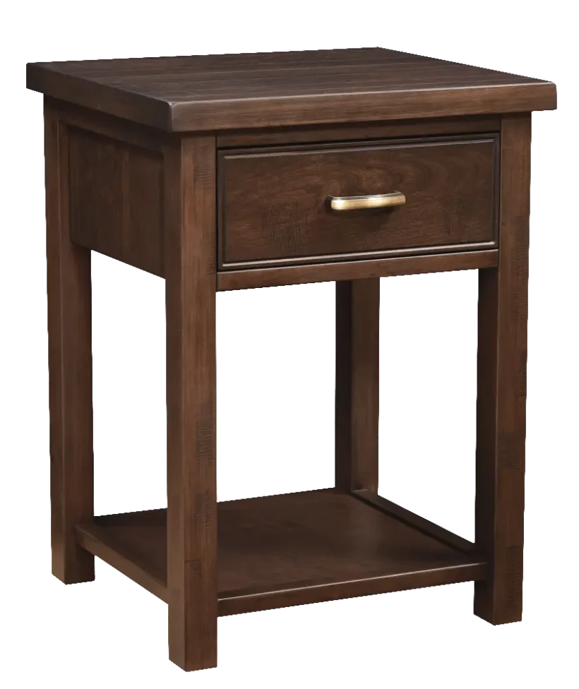 Amish Timbermill 1 Drawer Open Nightstand - Rustic Cherry, FC3030 Kona, Gold Pulls, K519-96-ABSB Amish Timbermill 1 Drawer Open Nightstand - 017-ZTC2350