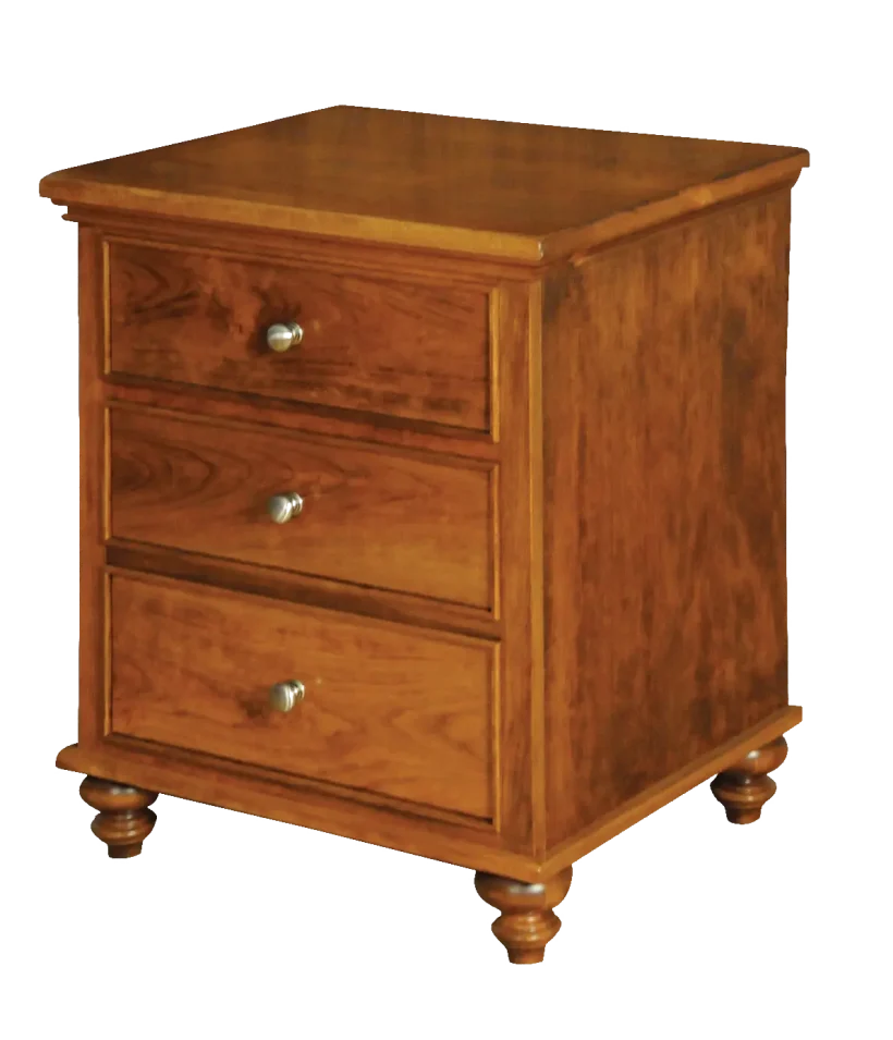 Amish Duchess Nightstand with 3 Drawers - Rustic Cherry, OCS117 Asbury, Silver Knobs, K2980-SN Amish Duchess Nightstand with 3 Drawers - 017-ZTC254