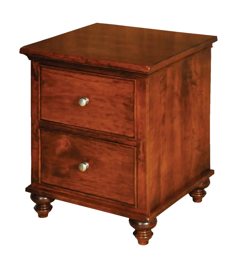 Amish Duchess Nightstand with 2 Drawers - Rustic Cherry, OCS117 Asbury, Silver Knobs, K2980-SN Amish Duchess Nightstand with 2 Drawers - 017-ZTC257