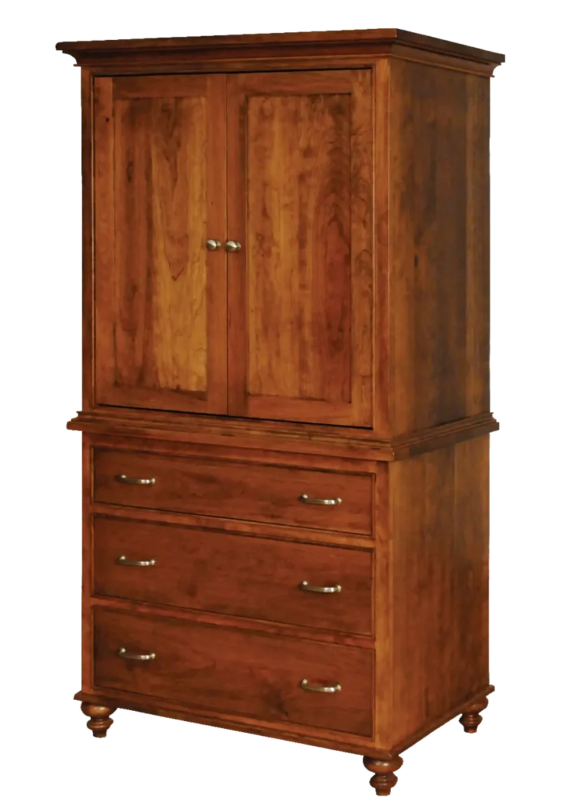 Amish Duchess Armoire - Rustic Cherry, OCS117 Asbury, Silver Pulls, P2280-SN, Silver Knobs, K2980-SN, None, None Amish Duchess Armoire - 017-ZTC259