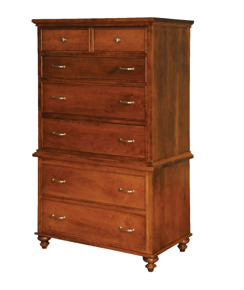 Amish Duchess Chest on Chest - Rustic Cherry, OCS117 Asbury, Silver Pulls, P2280-SN, Silver Knobs, K2980-SN Amish Duchess Chest on Chest - 017-ZTC263