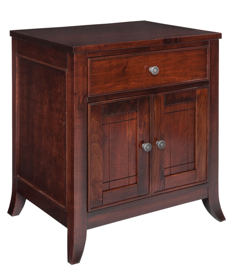 Amish Kingston Nightstand with 1 Drawer, 2 Door - Sap Cherry, OCS117 Asbury, Silver Knobs, K117-SIM, Silver Knobs, K117-SIM Amish Kingston Nightstand with 1 Drawer, 2 Door - 017-ZTC4353