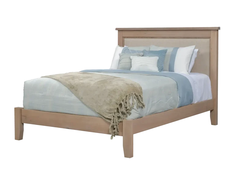 Amish Chloe Fabric Panel Bed - Rustic QSWO, Sea Drift, Queen, Fabric, 16-141-Fusion, None Amish Chloe Fabric Panel Bed - 017-ZTC5836