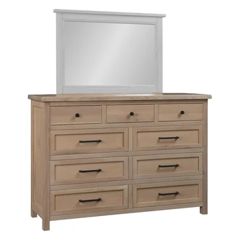 Amish Chloe Tall Dresser Only - Rustic QSWO, Sea Drift, Black Knobs, 55272-BBR, Black Pulls, 55277-BBR Amish Chloe Tall Dresser Only - 017-ZTC5844