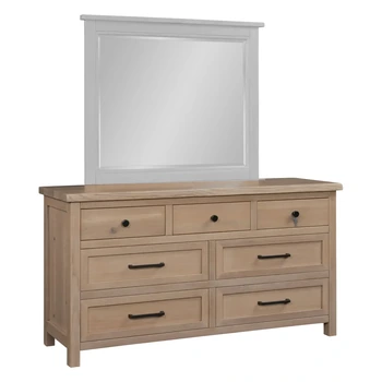 Amish Chloe Double Dresser Only - Rustic QSWO, Sea Drift, Black Knobs, 55272-BBR, Black Pulls, 55277-BBR Amish Chloe Double Dresser Only - 017-ZTC5845