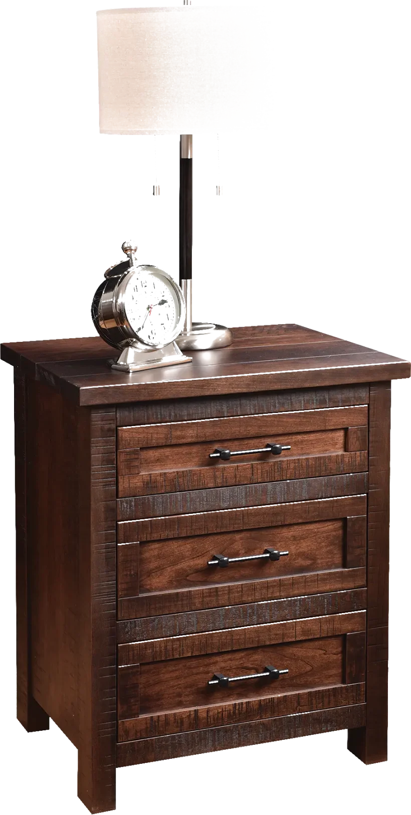 Amish Denali Nightstand with 3 Drawers - Brown Maple, OCS106 Acres, Black Pulls, K558-BL Amish Denali Nightstand with 3 Drawers - 017-ZTC6454