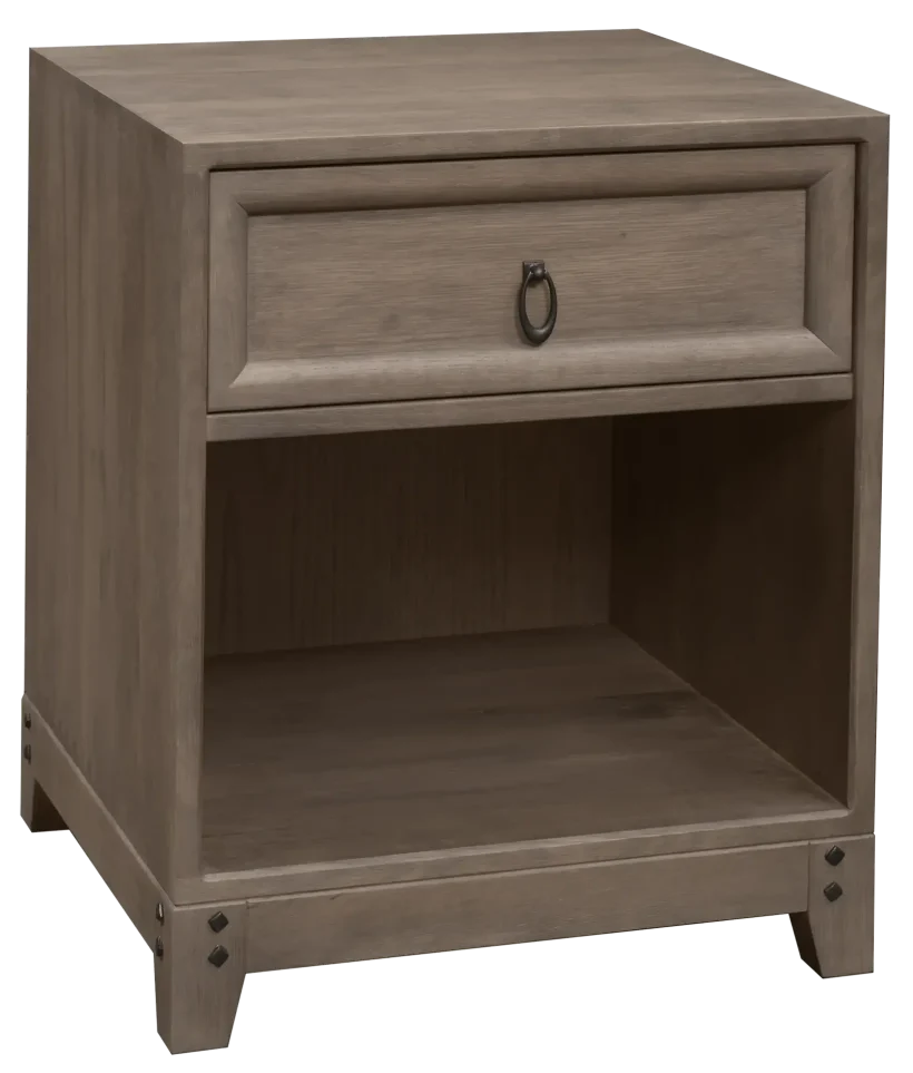 Amish Glendale 1 Drawer Nightstand - Rustic QSWO, SP10 Barnwood, Bronze Knobs, P3191-DAC Amish Glendale 1 Drawer Nightstand - 017-ZTC8458