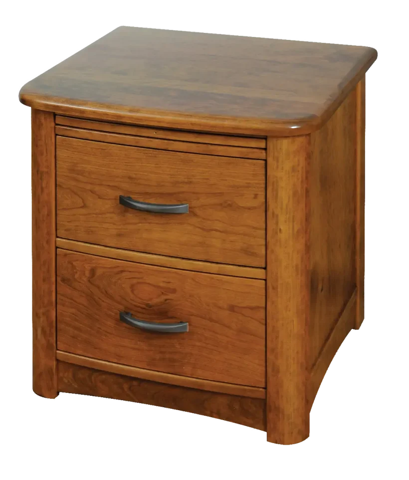 Amish Meridian Nightstand with 2 Drawer - Brown Maple, OCS227 Rich Cherry, Silver Pulls, 29385-AS Amish Meridian Nightstand with 2 Drawer - 017-ZTC857