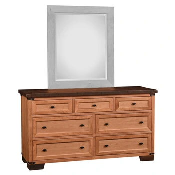 Amish Farmhouse Heritage Double Dresser Only - Reclaimed Oak, OCS117 Asbury, Rustic Cherry, OCS103 MX, Black Knobs, A53016-FB, Black Knobs, A53016-FB Amish Farmhouse Heritage Double Dresser Only - 017-ZTC9345-O