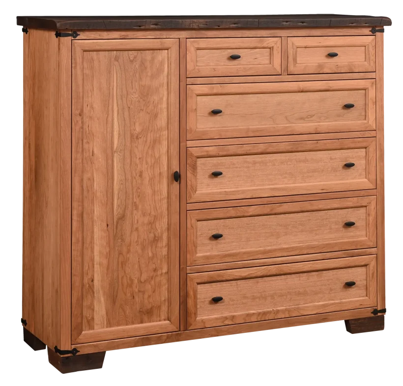 Amish Farmhouse Heritage Gentleman's Chest - Reclaimed Oak, OCS117 Asbury, Rustic Cherry, OCS103 MX, Black Knobs, A53016-FB, Black Knobs, A53016-FB Amish Farmhouse Heritage Gentleman's Chest - 017-ZTC9368-O