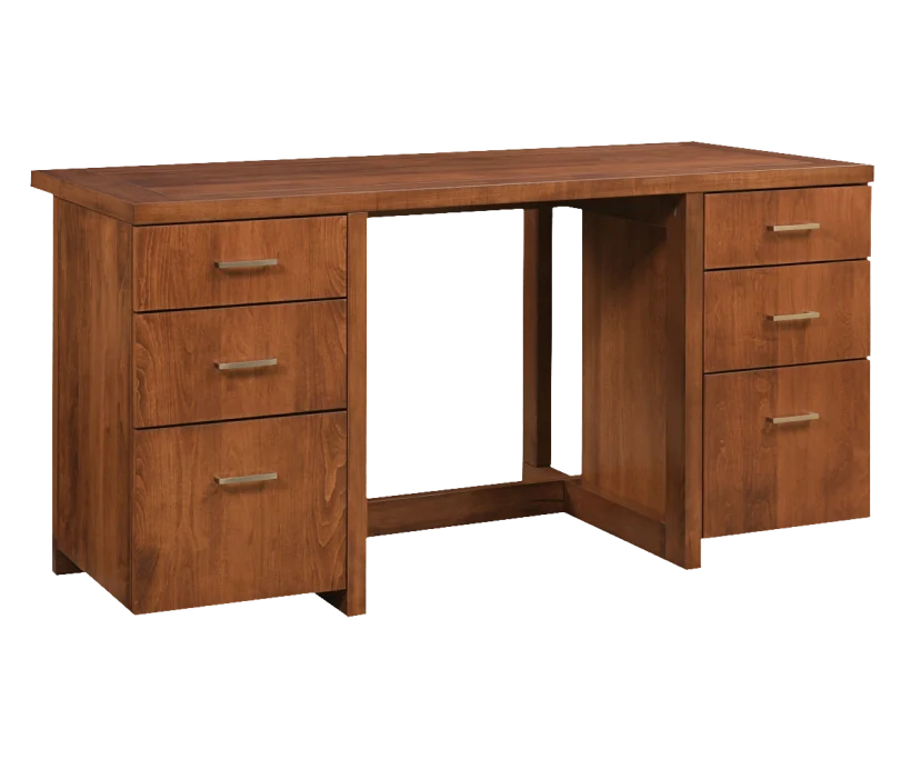 Amish Montrose Double Pedestal Desk - No, , , , , Brown Maple, FC97595 Washington, Bronze Pulls, 046-P3112-OBH Amish Montrose Double Pedestal Desk - 046-J-434