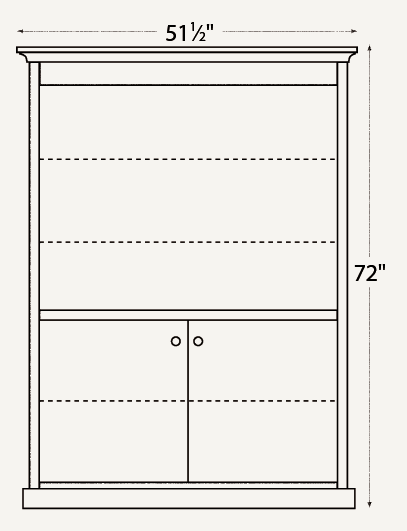 Amish Traditional 48" Bookcase (Drawing) - No, , , , , Oak, OCS104 Seely, Wood Knobs, 046-Wooden Knobs Amish Traditional 48" Bookcase (Drawing) - 046-QYZ-71