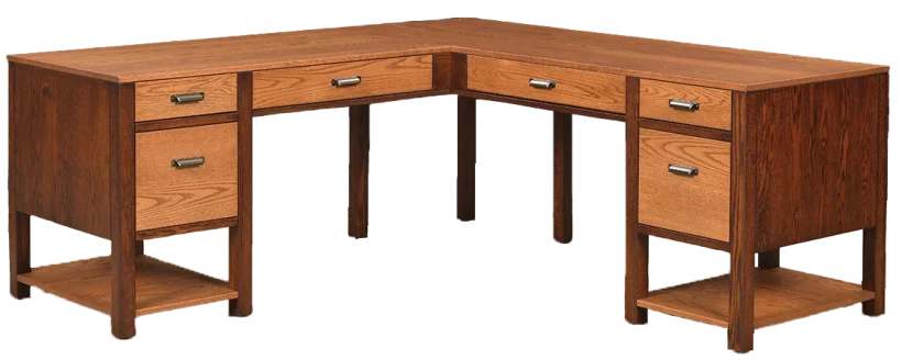 Amish Wakefield L-Desk (Drawers Both Sides) - Yes, Oak, OCS103 MX , Oak, OCS113 Michael's Cherry, , , Black Pulls, 046-53715-GPH, Black Pulls, 046-53715-GPH Amish Wakefield L-Desk (Drawers Both Sides) - 046-T933AA