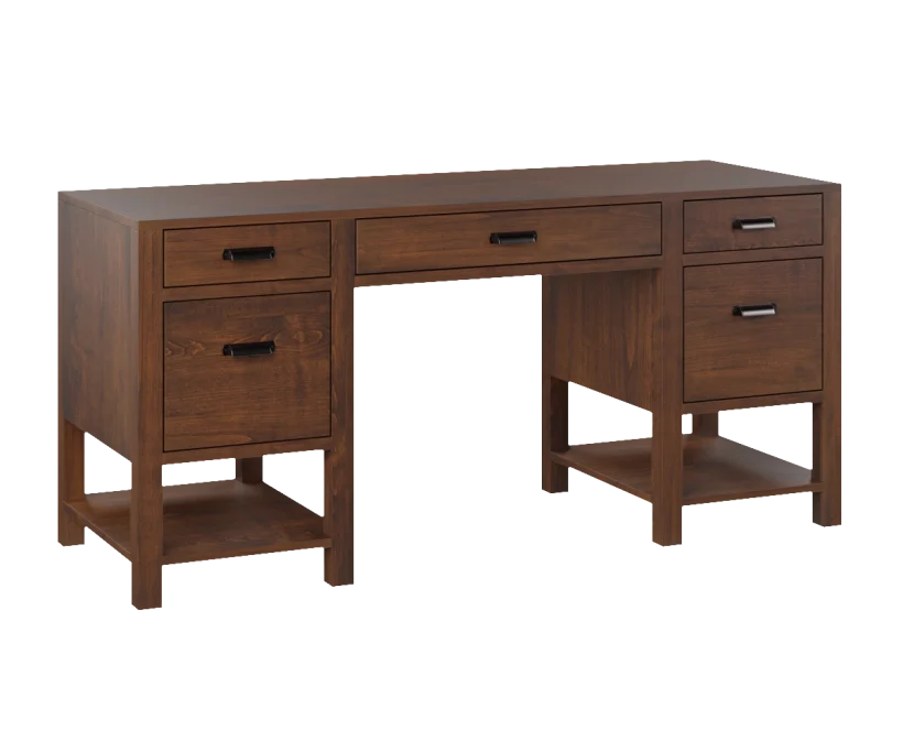 Amish Wakefield Double Pedestal Desk - No, , , , , QSWO, FC10944 Tavern, Black Pulls, 046-53715-GPH, Black Pulls, 046-53715-GPH Amish Wakefield Double Pedestal Desk - 046-T935A