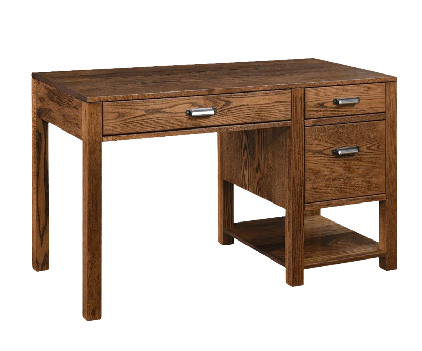 Amish Wakefield Single Pedestal Desk - No, , , , , Oak, Long Oak, Black Pulls, 046-53715-GPH, Black Pulls, 046-53715-GPH Amish Wakefield Single Pedestal Desk - 046-T937A