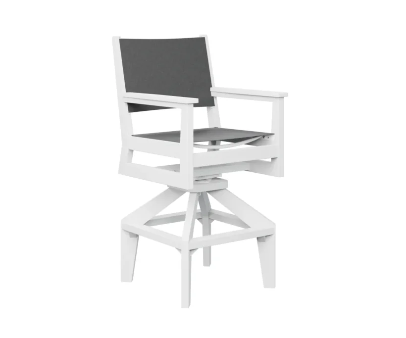 Mayhew Sling Swivel Bar Chair by Berlin Gardens - White, Augustine Pewter Mayhew Sling Swivel Bar Chair by Berlin Gardens - 191-MHSSB2245