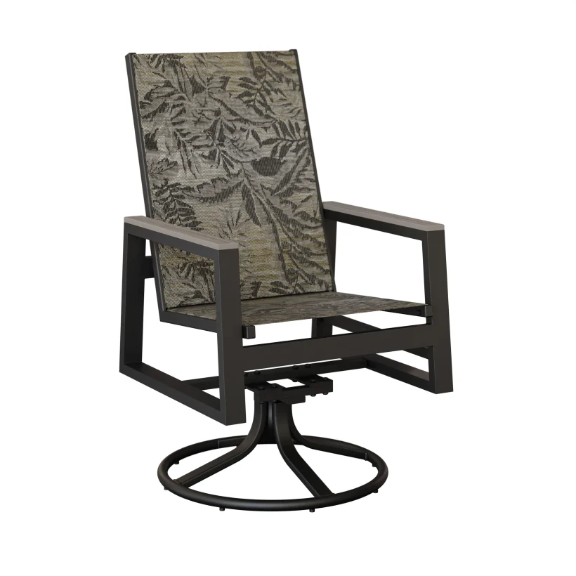 Vida High Back Aluminum+Sling Swivel Rocker Dining Chair by Berlin Gardens - Black, Sumba Mocha, Driftwood Gray Vida High Back Aluminum+Sling Swivel Rocker Dining Chair by Berlin Gardens - 191-VSRDHS