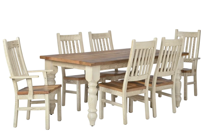 Amish Farmhouse Solid Hardwood Dining Table - Yes, 42'' x 84'' x 30'' Solid Top, , Barnwood, OCS-100 Clear Rough, Barnwood, Pearl, , Amish Farmhouse Solid Hardwood Dining Table - 281-454-QXYIB