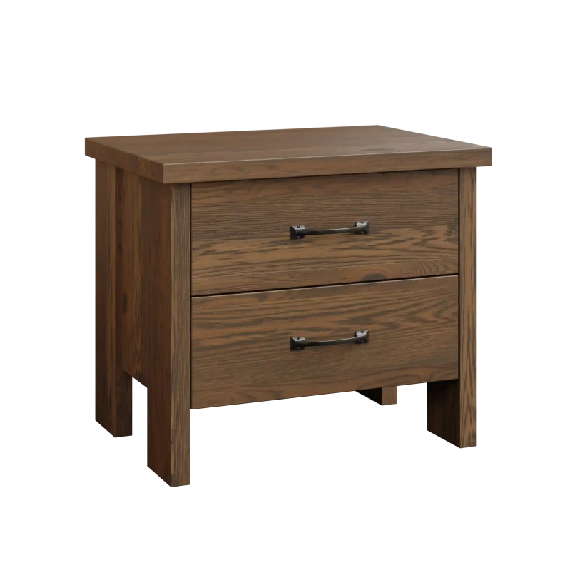 Amish Cheyenne Solid Hardwood Bedroom 2-Drawer Nightstand - No, , , , , Rustic White Oak, FC29987 R-R, Black Pulls, BO56649-BI Amish Cheyenne Solid Hardwood Bedroom 2-Drawer Nightstand - 281-528-595559