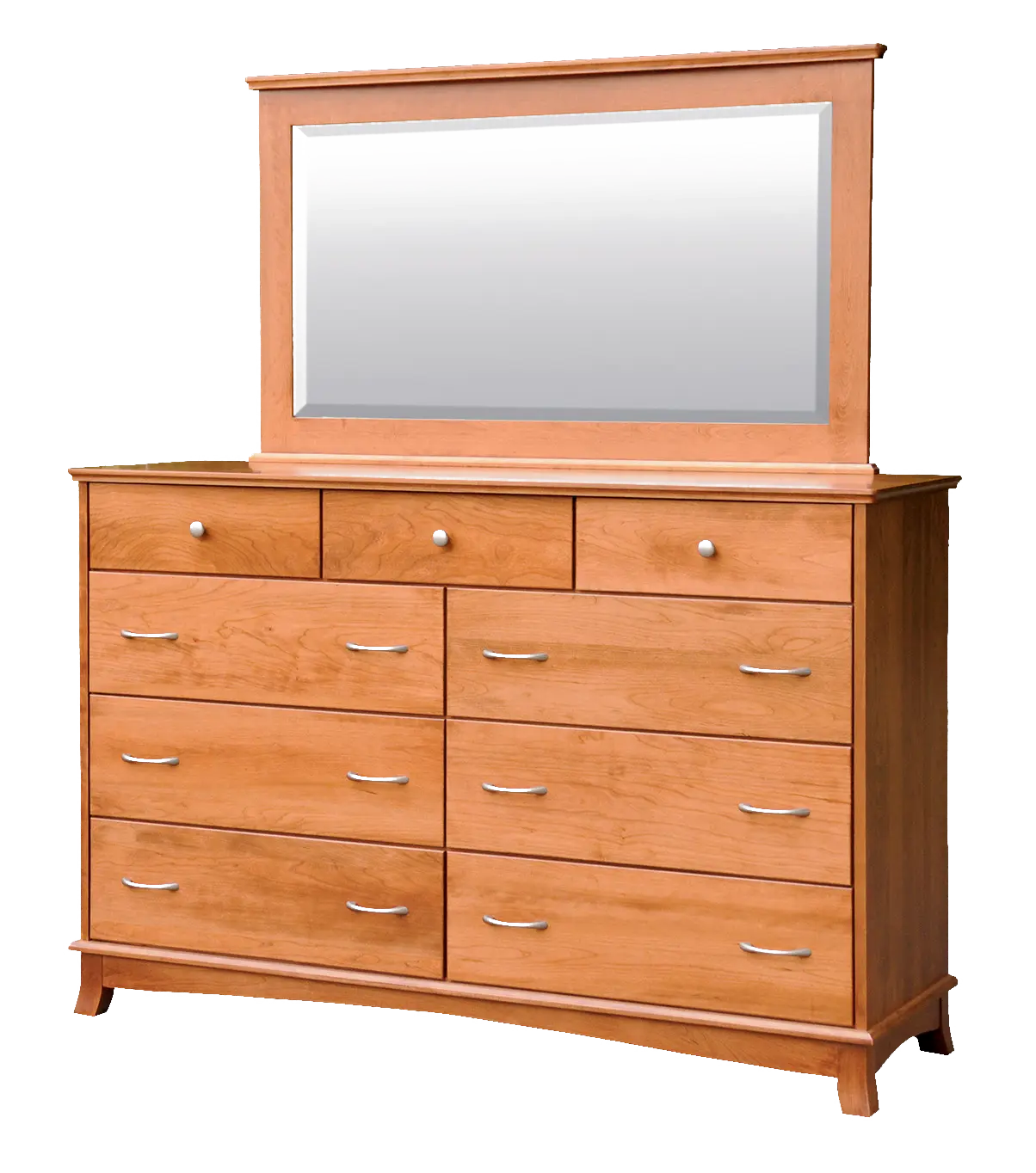 Amish Crescent 66" Tall Dresser - Brown Maple, FCN3173 New Carrington, Silver Knobs, HOK-22129, Silver Pulls, HOK-22173 Amish Crescent 66" Tall Dresser - 017-ZTC044