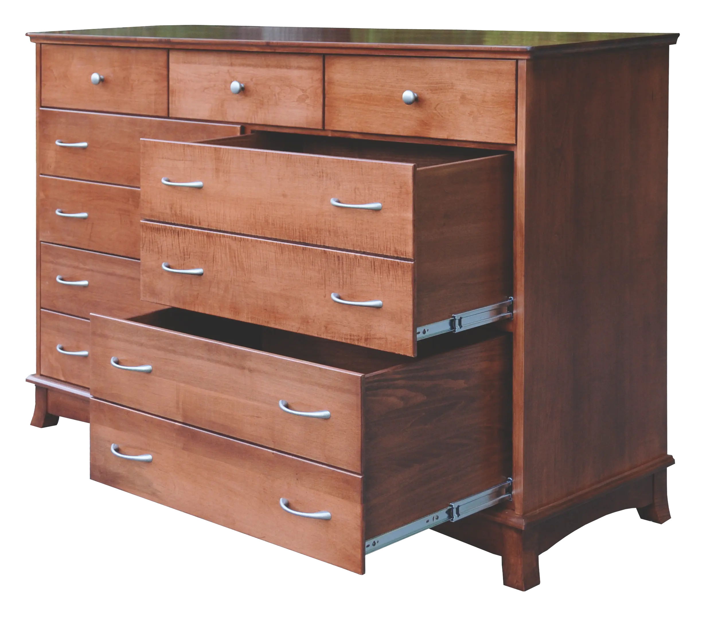 Amish Crescent Tall Dresser - Cherry, OCS108 S-14, Silver Knobs, HOK-22129, Silver Pulls, HOK-22173 Amish Crescent Tall Dresser - 017-ZTC044Y
