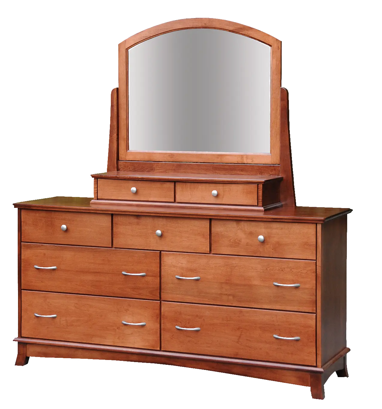 Amish Crescent 66" Dresser - Cherry, OCS108 S-14, Silver Knobs, HOK-22129, Silver Pulls, HOK-22173 Amish Crescent 66" Dresser - 017-ZTC045