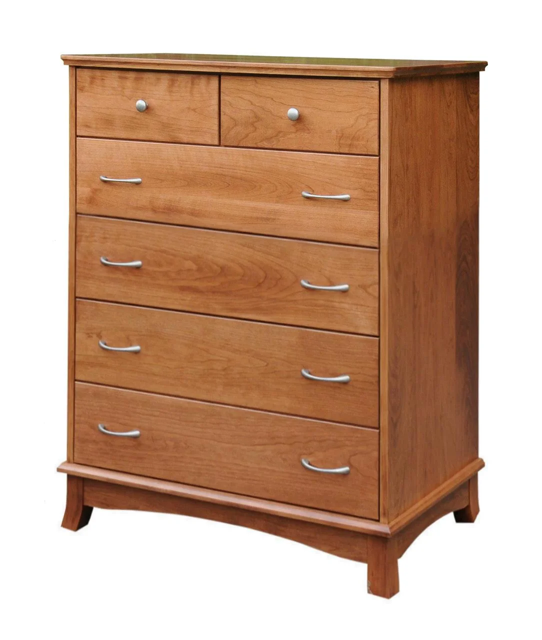 Amish Crescent 6 Drawer Chest - Cherry, OCS108 S-14, Silver Knobs, HOK-22129, Silver Pulls, HOK-22173 Amish Crescent 6 Drawer Chest - 017-ZTC064