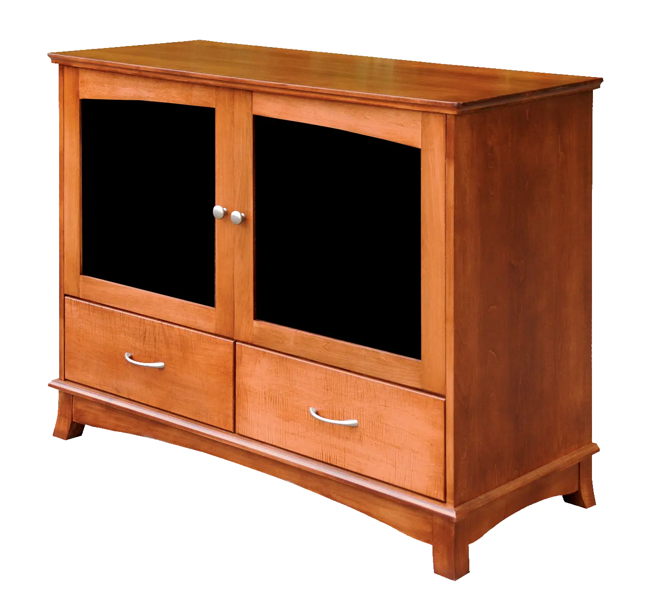 Amish Crescent 48" Plasma TV Stand - Cherry, OCS108 S-14, Silver Knobs, HOK-22129, Silver Pulls, HOK-22173 Amish Crescent 48" Plasma TV Stand - 017-ZTC098