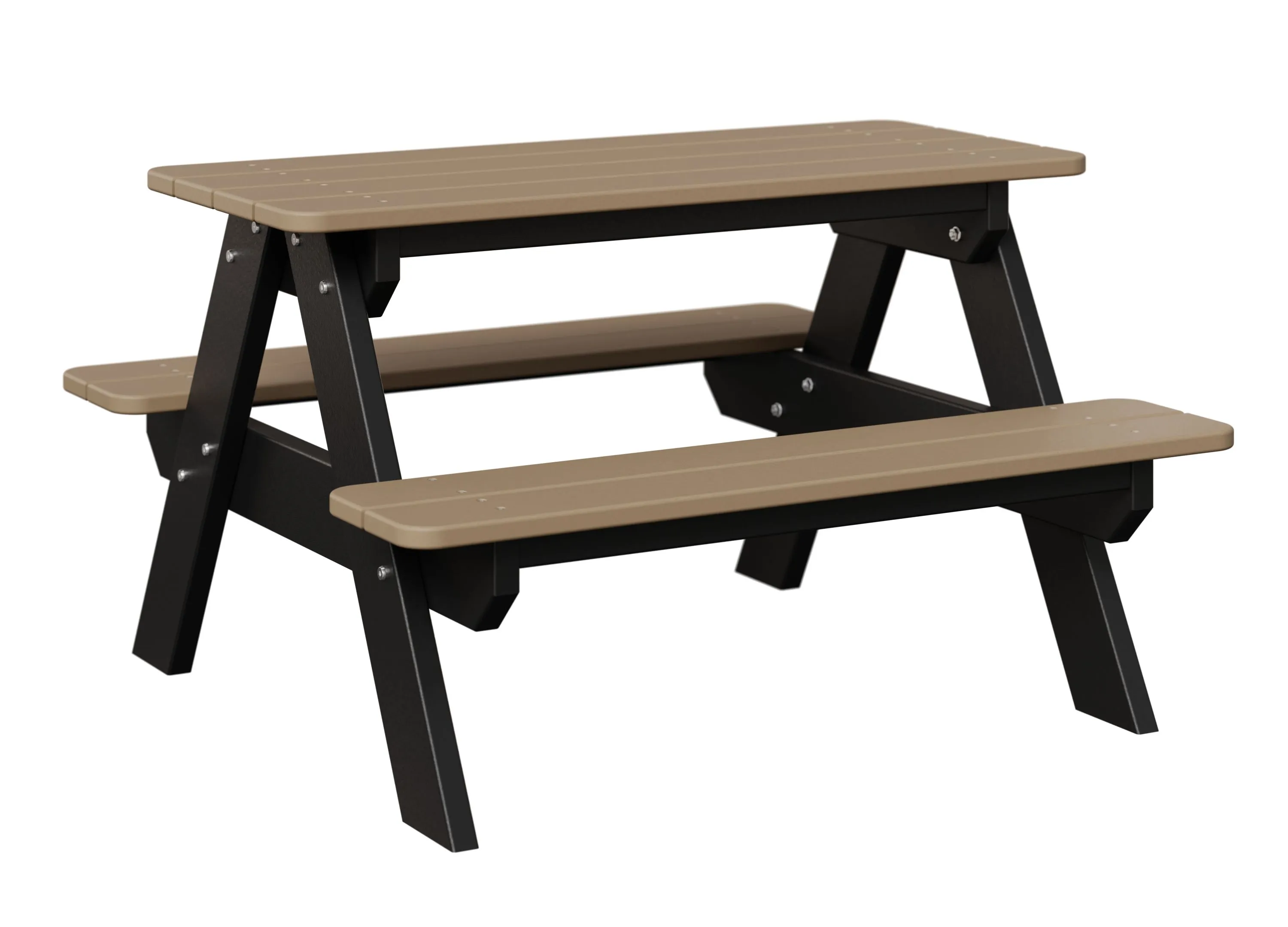 Kids Rectangular Picnic Table by Berlin Gardens - Weatherwood, Black Kids Rectangular Picnic Table by Berlin Gardens - 191-KRPT3433