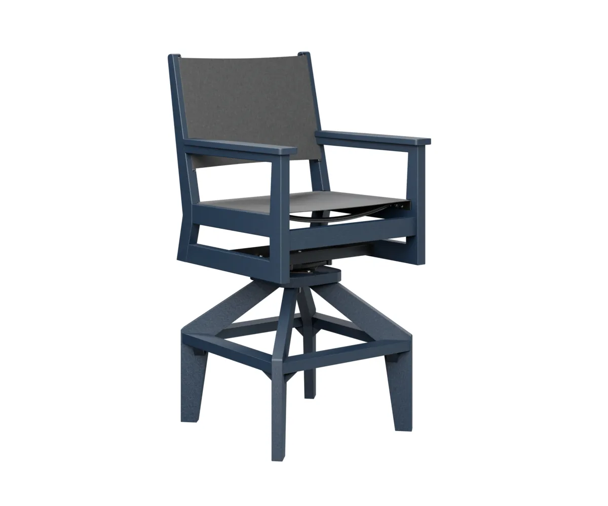 Mayhew Sling Swivel Bar Chair by Berlin Gardens - Navy Blue, Augustine Pewter Mayhew Sling Swivel Bar Chair by Berlin Gardens - 191-MHSSB2245