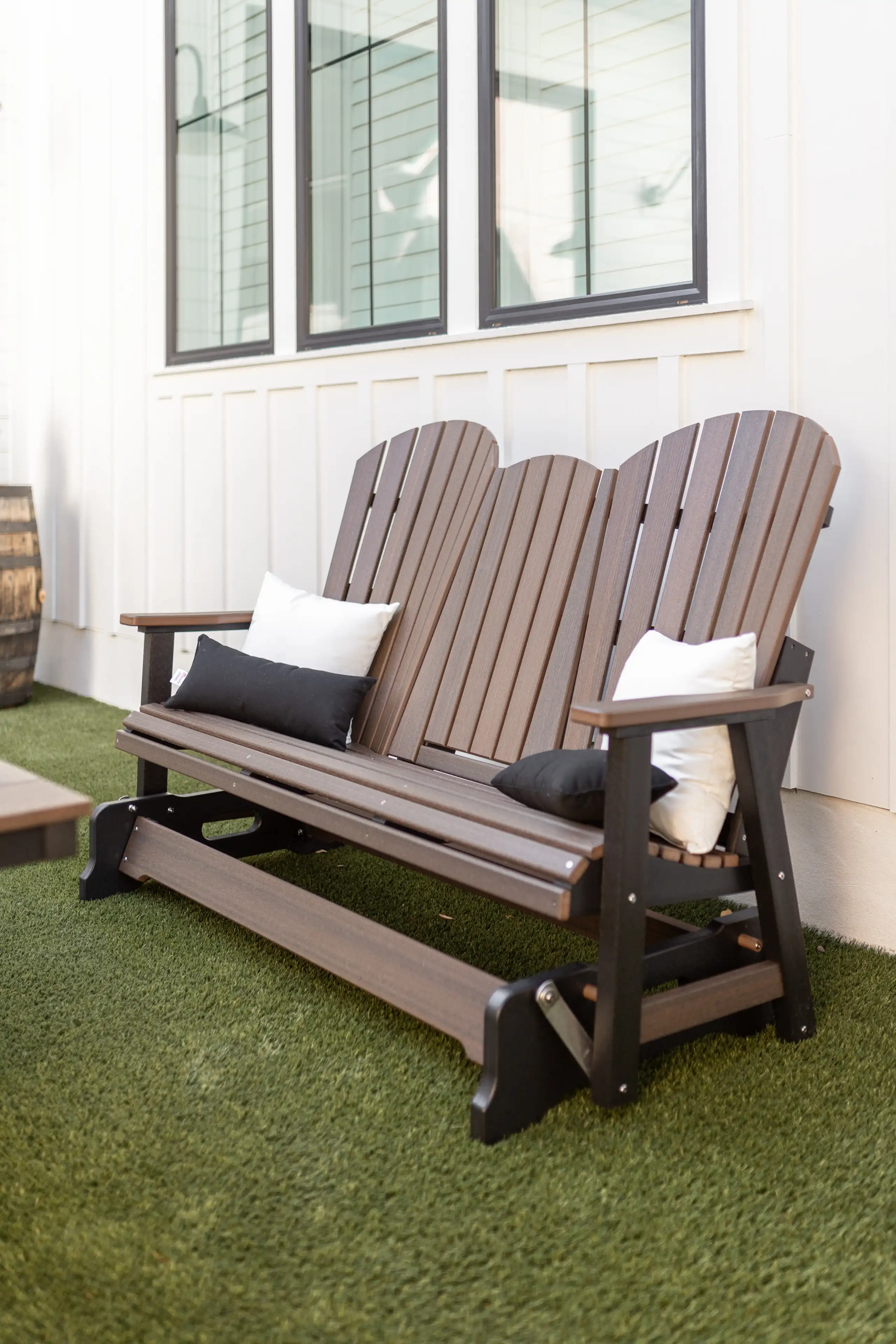 Comfo Back Three Seat Glider with Console by Berlin Gardens - Brazilian Walnut, Black Comfo Back Three Seat Glider with Console by Berlin Gardens - 191-PCTG6000