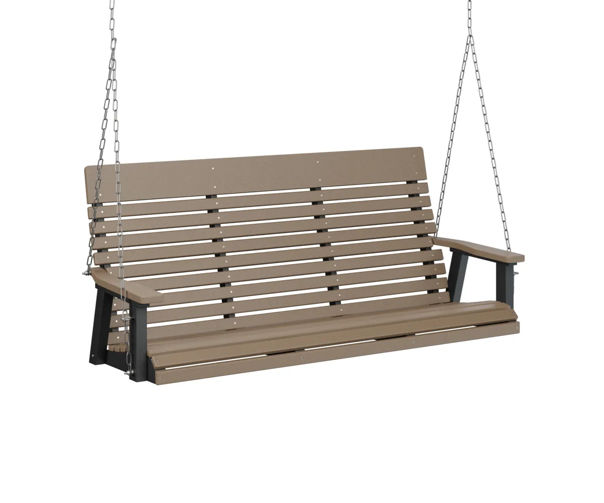 Casual Back Three Seat Swing by Berlin Gardens - Weatherwood, Black Casual Back Three Seat Swing by Berlin Gardens - 191-PLTS6000SS