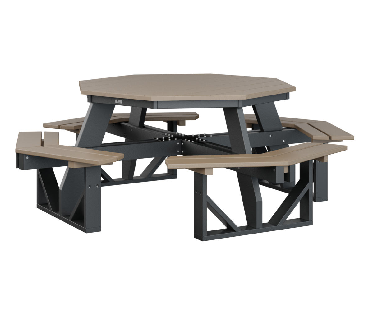 Octagon Picnic Table by Berlin Gardens - Weatherwood, Black Octagon Picnic Table by Berlin Gardens - 191-POPT5184
