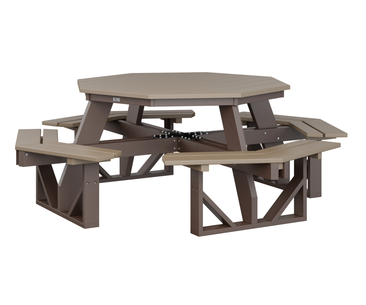 Octagon Picnic Table by Berlin Gardens - Weatherwood, Chocolate Brown Octagon Picnic Table by Berlin Gardens - 191-POPT5184