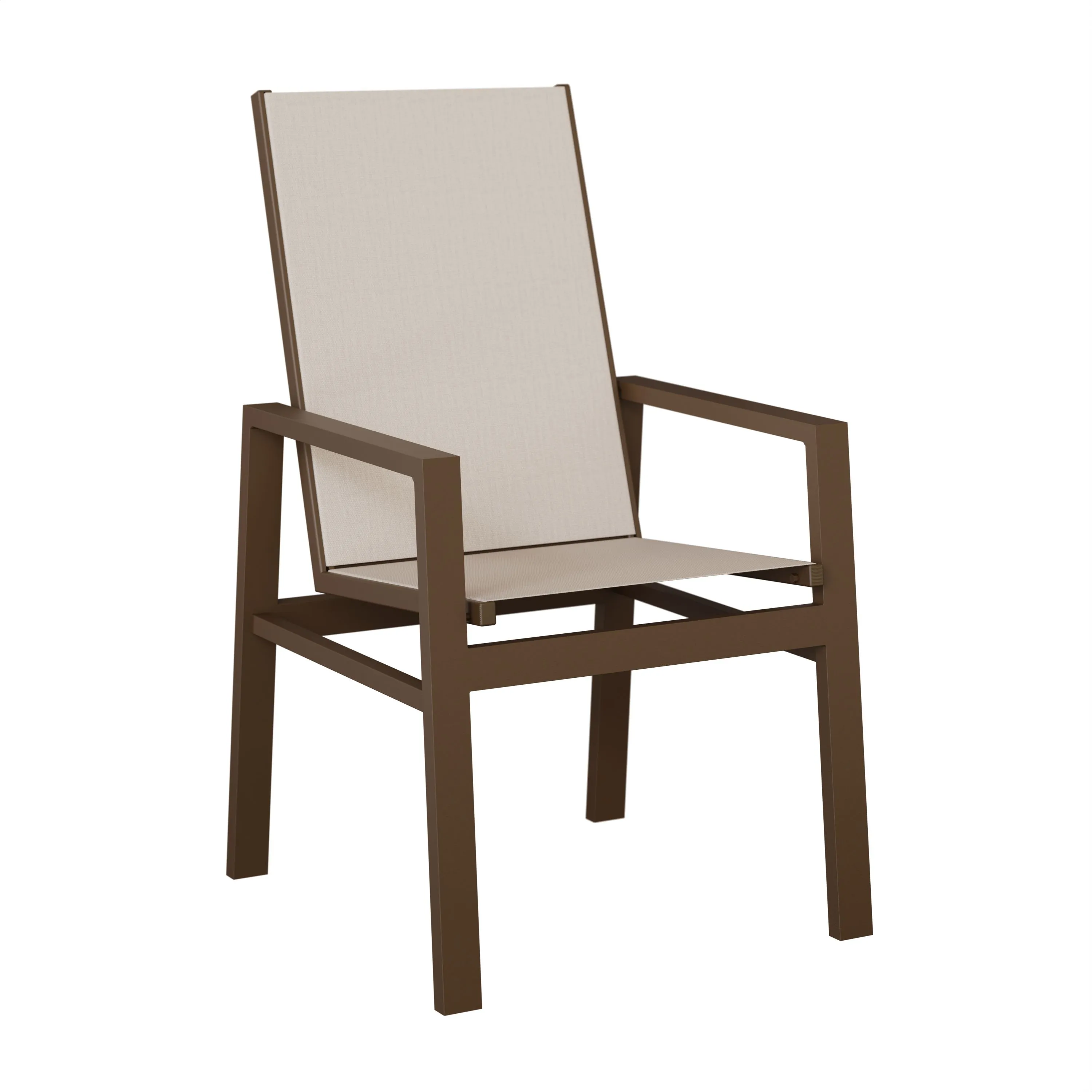Vida High Back Aluminum+Sling Dining Chair by Berlin Gardens - Mesquite Wood, Augustine Oyster (Discontinued), None Vida High Back Aluminum+Sling Dining Chair by Berlin Gardens - 191-VDHS