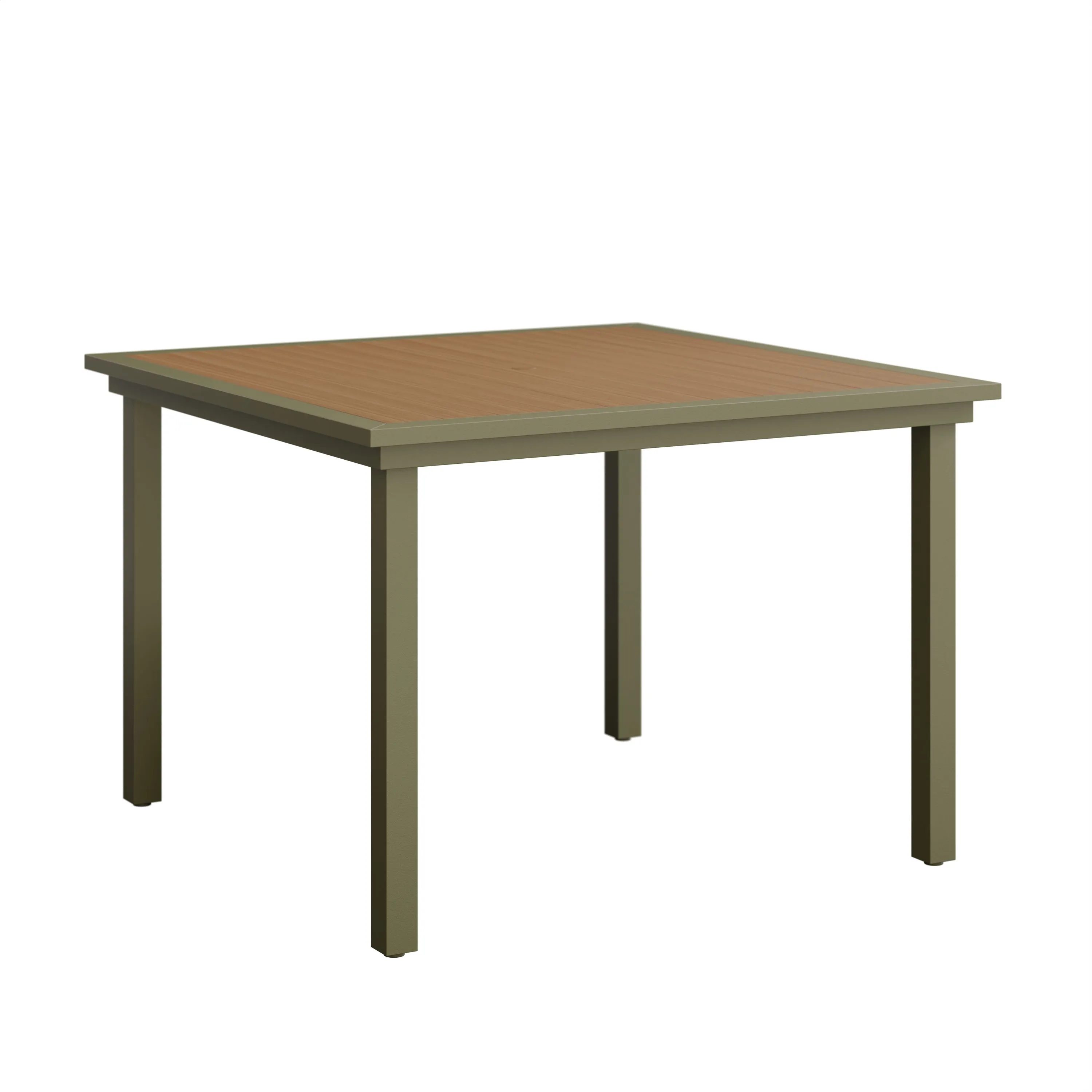 Vida 44” Aluminum+Poly Square Dining Table by Berlin Gardens - Natural Teak, Sage Green Vida 44” Aluminum+Poly Square Dining Table by Berlin Gardens - 191-VPST0044D