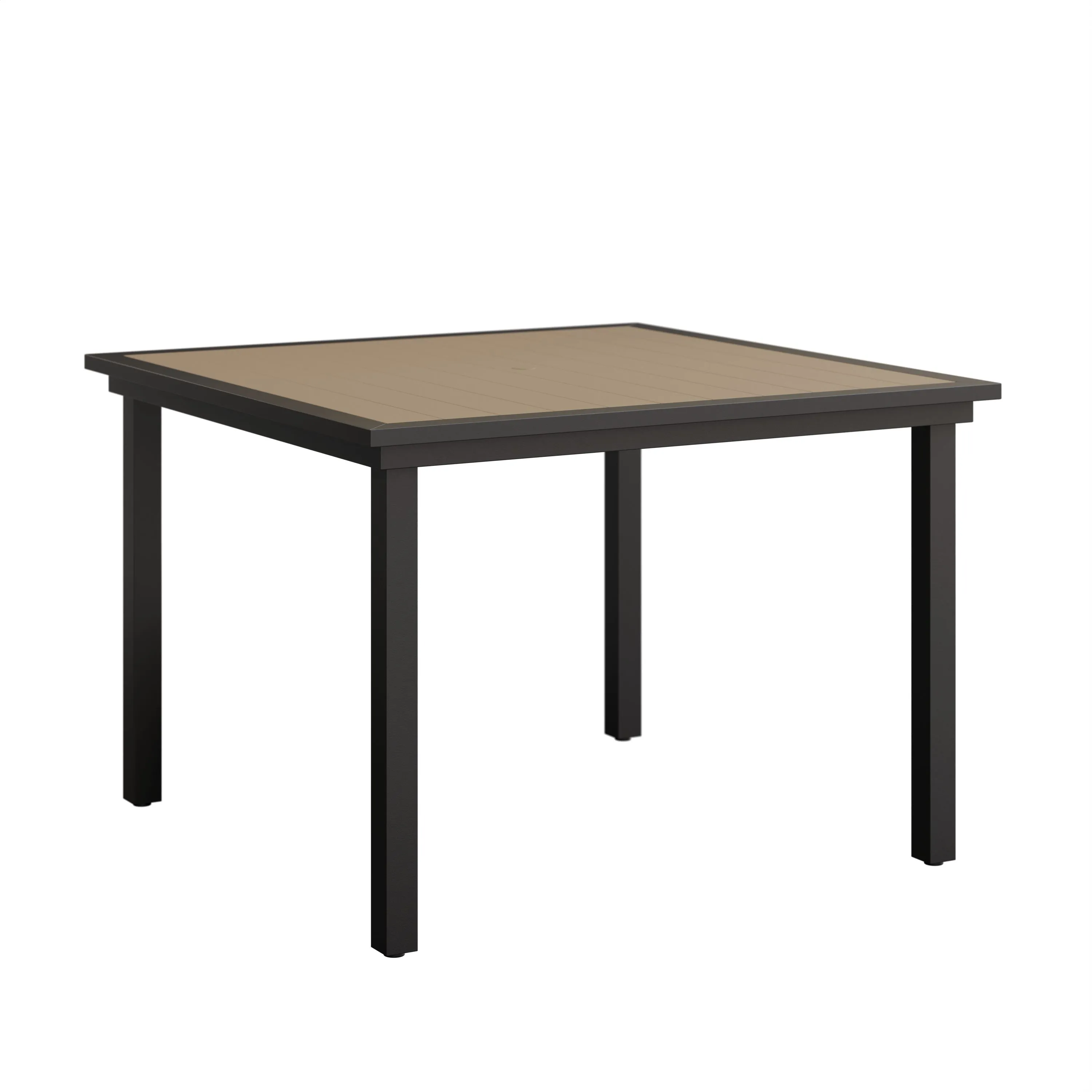 Vida 44” Aluminum+Poly Square Dining Table by Berlin Gardens - Weatherwood, Black Vida 44” Aluminum+Poly Square Dining Table by Berlin Gardens - 191-VPST0044D