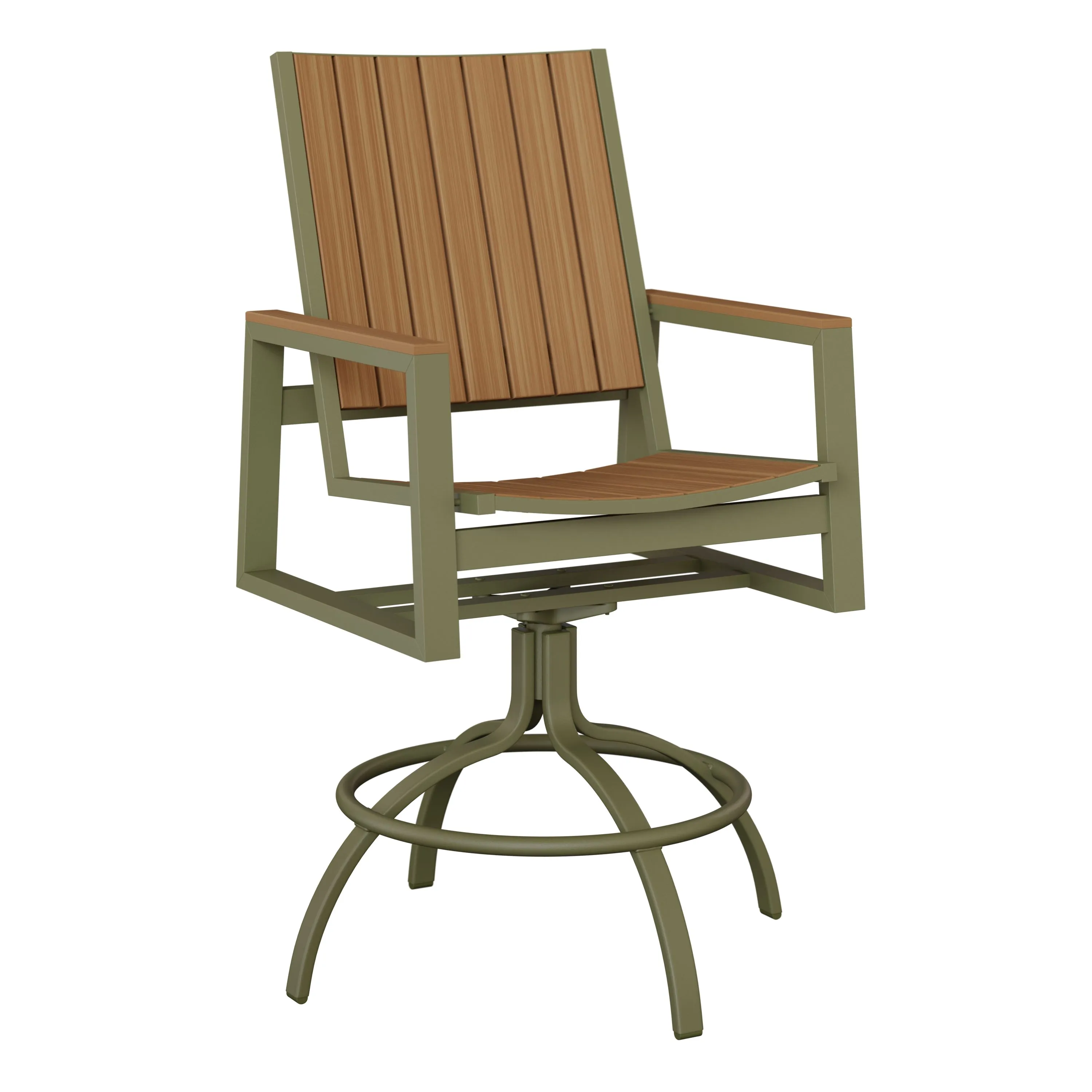 Vida Aluminum+Poly Swivel Bar Chair by Berlin Gardens - Sage Green, Natural Teak Vida Aluminum+Poly Swivel Bar Chair by Berlin Gardens - 191-VSBP