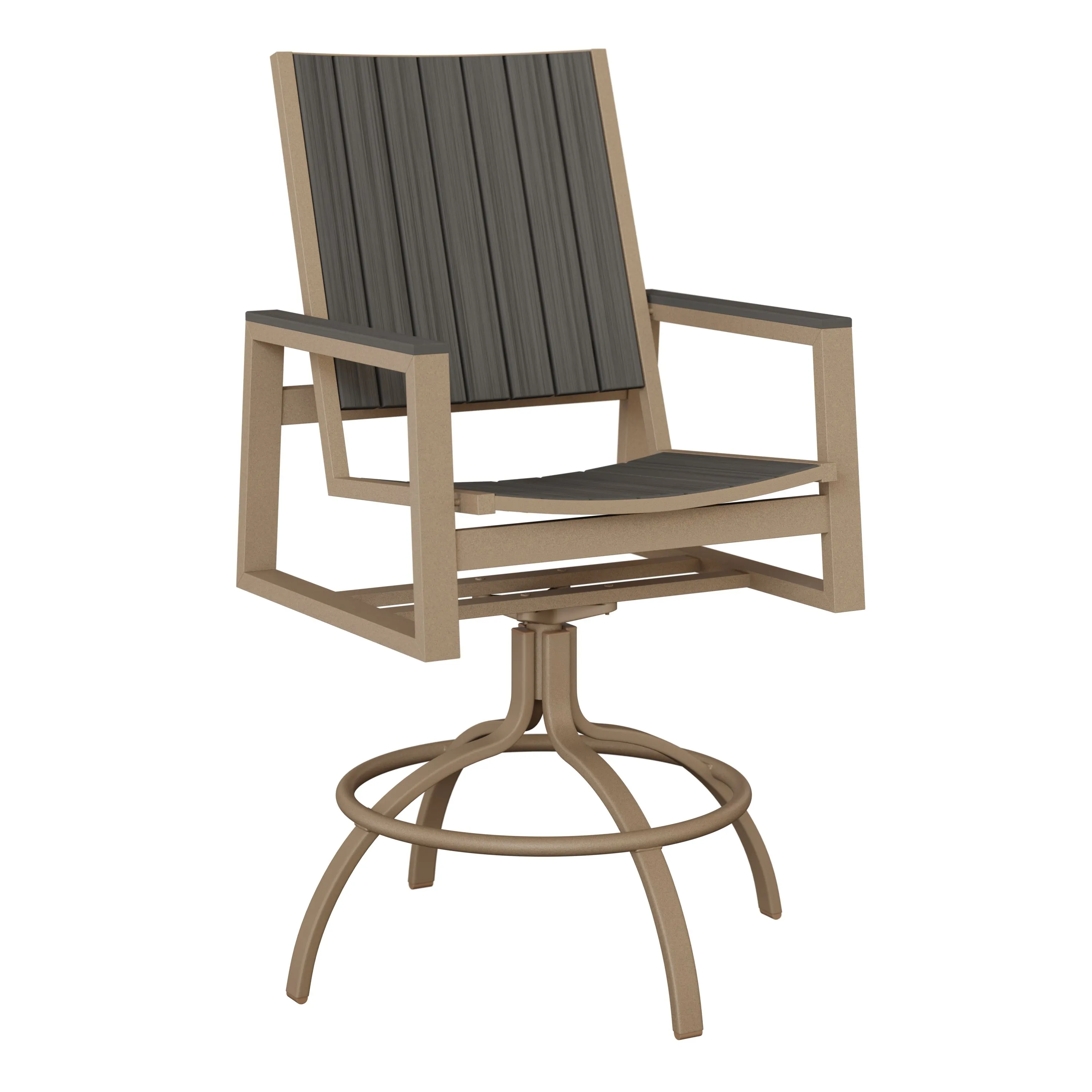 Vida Aluminum+Poly Swivel Bar Chair by Berlin Gardens - Oak Wood Vein, Coastal Gray Vida Aluminum+Poly Swivel Bar Chair by Berlin Gardens - 191-VSBP