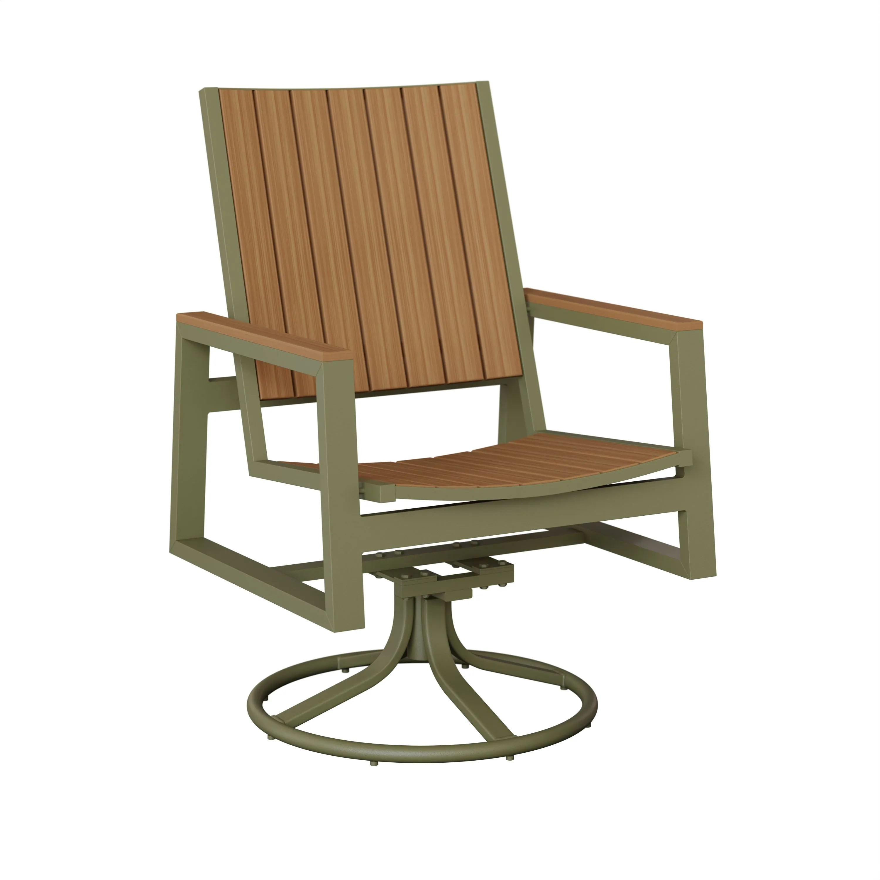 Vida Aluminum+Poly Swivel Rocker Dining Chair by Berlin Gardens - Sage Green, Natural Teak Vida Aluminum+Poly Swivel Rocker Dining Chair by Berlin Gardens - 191-VSRDP