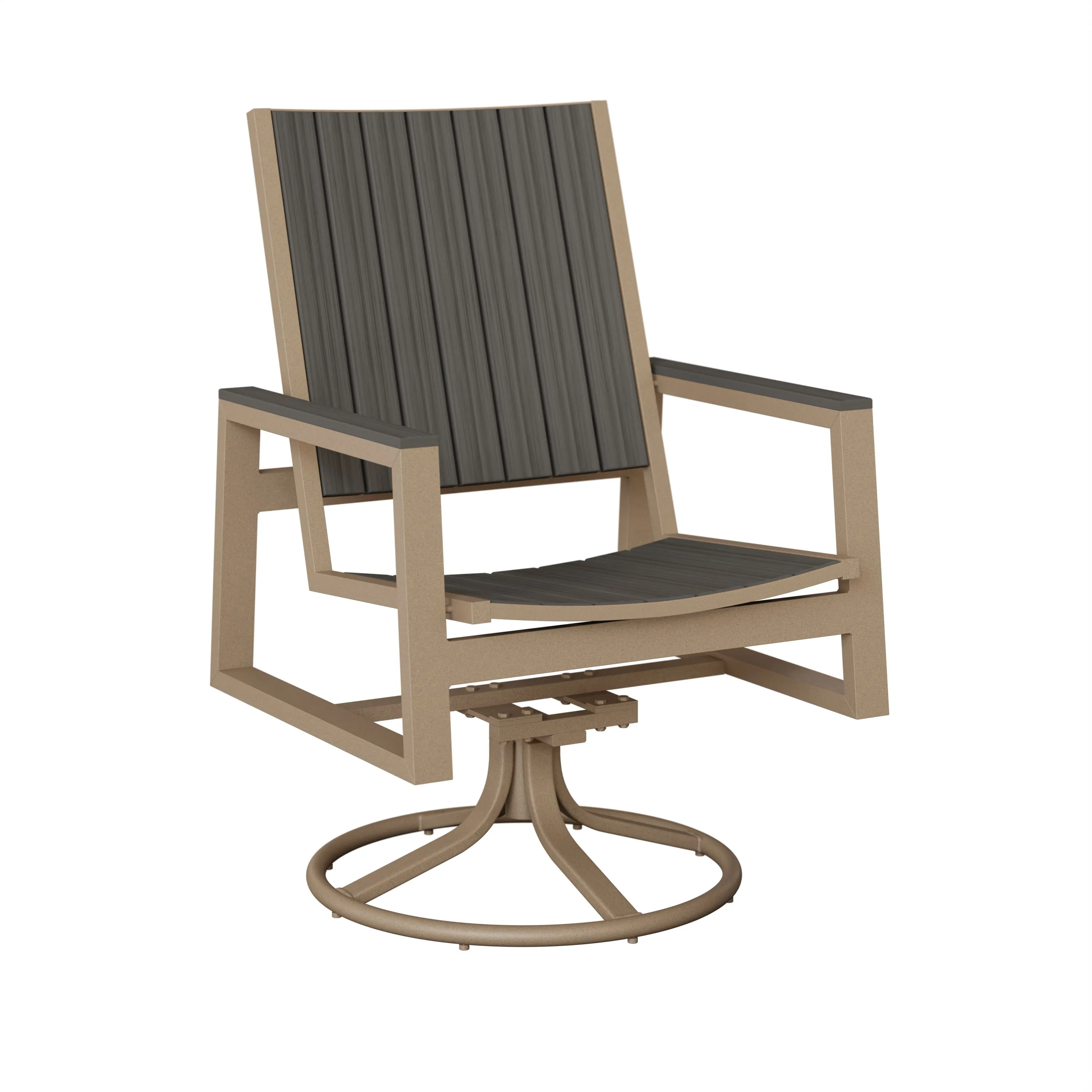 Vida Aluminum+Poly Swivel Rocker Dining Chair by Berlin Gardens - Oak Wood Vein, Coastal Gray Vida Aluminum+Poly Swivel Rocker Dining Chair by Berlin Gardens - 191-VSRDP