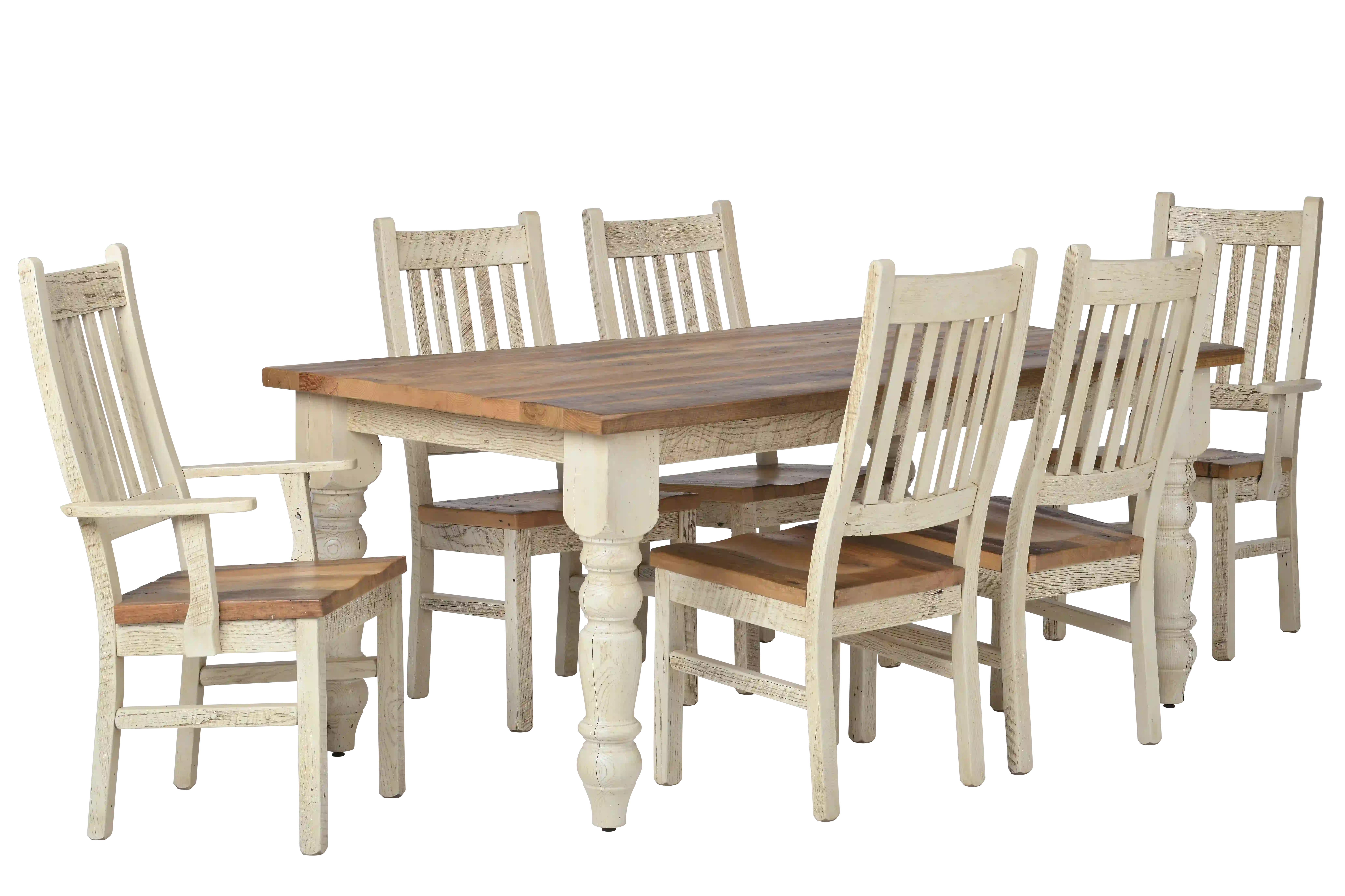 Amish Farmhouse Solid Hardwood Dining Table - Yes, 42'' x 84'' x 30'' Solid Top, , Barnwood, OCS-100 Clear Rough, Barnwood, Pearl, , Amish Farmhouse Solid Hardwood Dining Table - 281-454-QXYIB