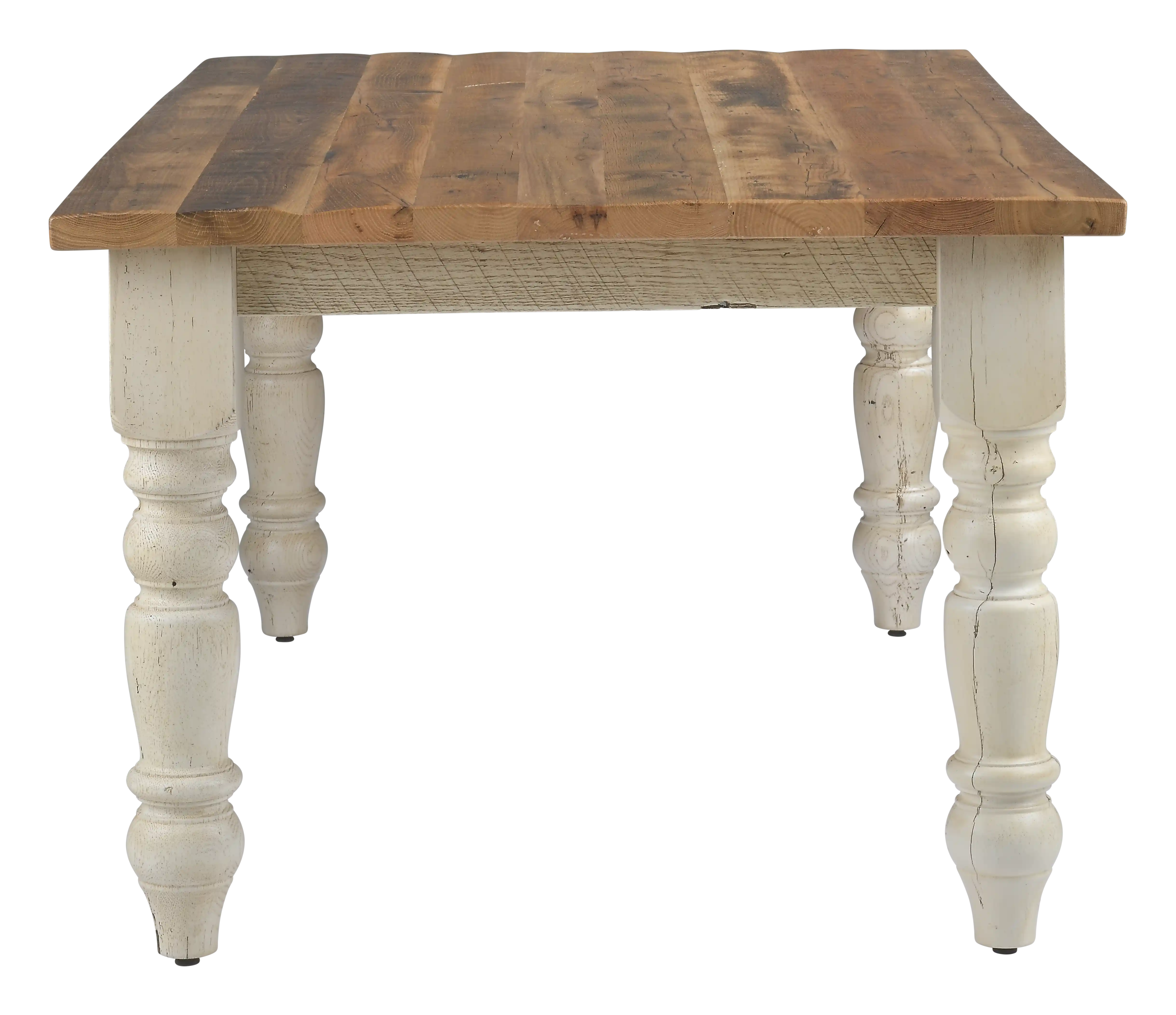 Amish Farmhouse Solid Hardwood Dining Table - Yes, 42'' x 84'' x 30'' Solid Top, , Barnwood, OCS-100 Clear Rough, Barnwood, Pearl, , Amish Farmhouse Solid Hardwood Dining Table - 281-454-QXYIB
