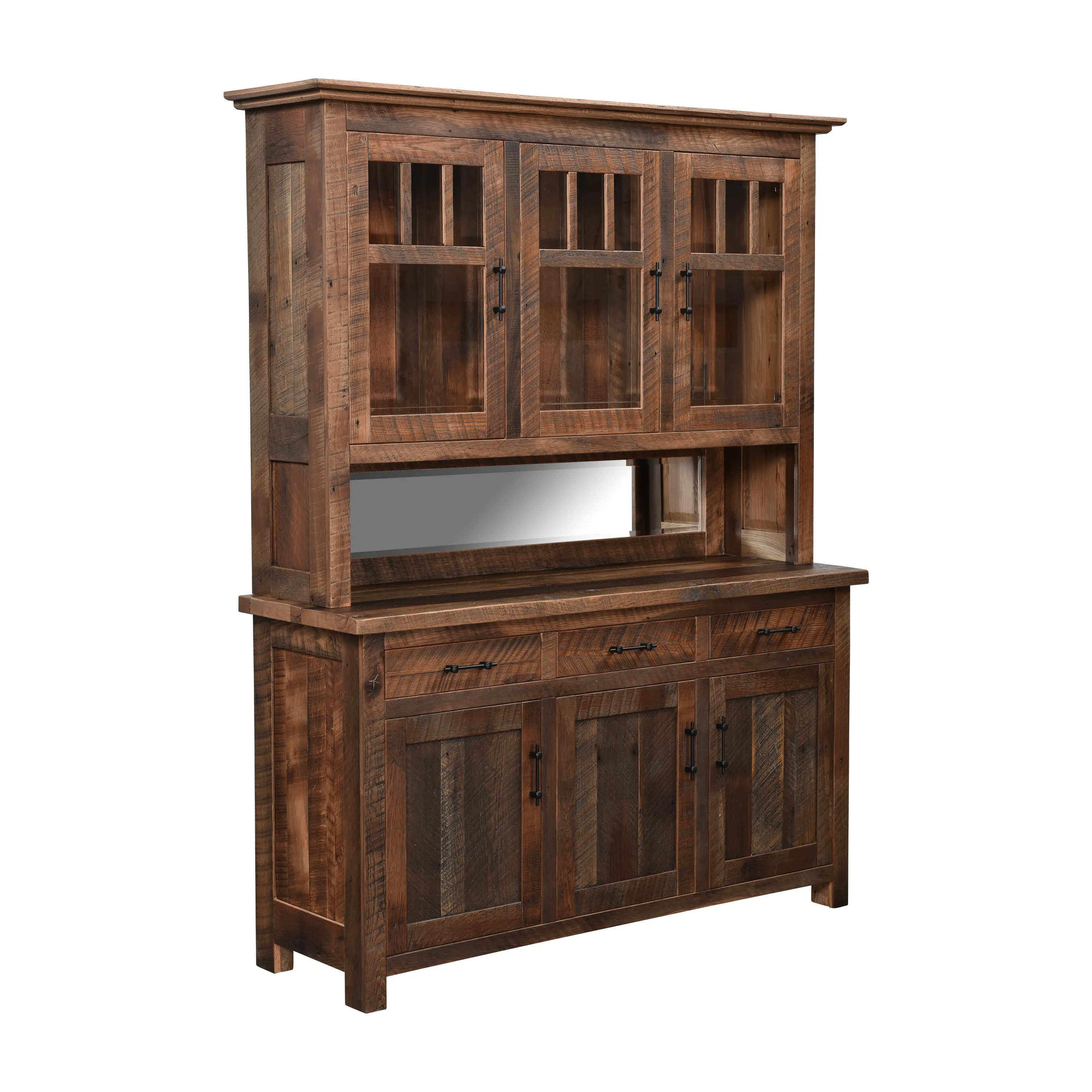 Amish Bristol Solid Hardwood Dining Hutch - No, , , , , Barnwood, 3 Glaze, Black Pulls, K558-BL, Black Pulls, K558-BL Amish Bristol Solid Hardwood Dining Hutch - 281-534-175597