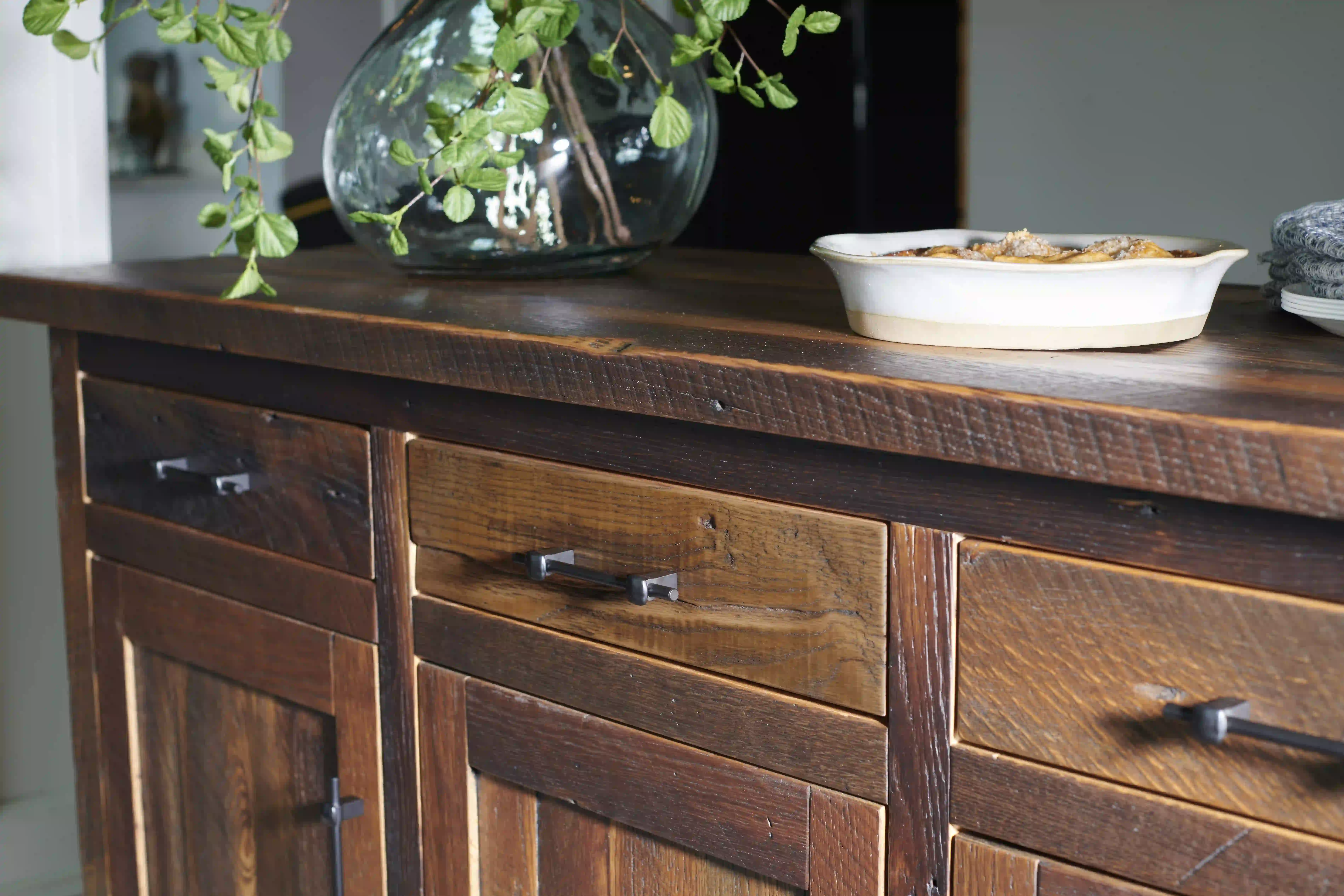 Amish Bristol Solid Hardwood Dining Server - No, , , , , Barnwood, 3 Glaze, Black Pulls, K558-BL, Black Pulls, K558-BL Amish Bristol Solid Hardwood Dining Server - 281-534-695597