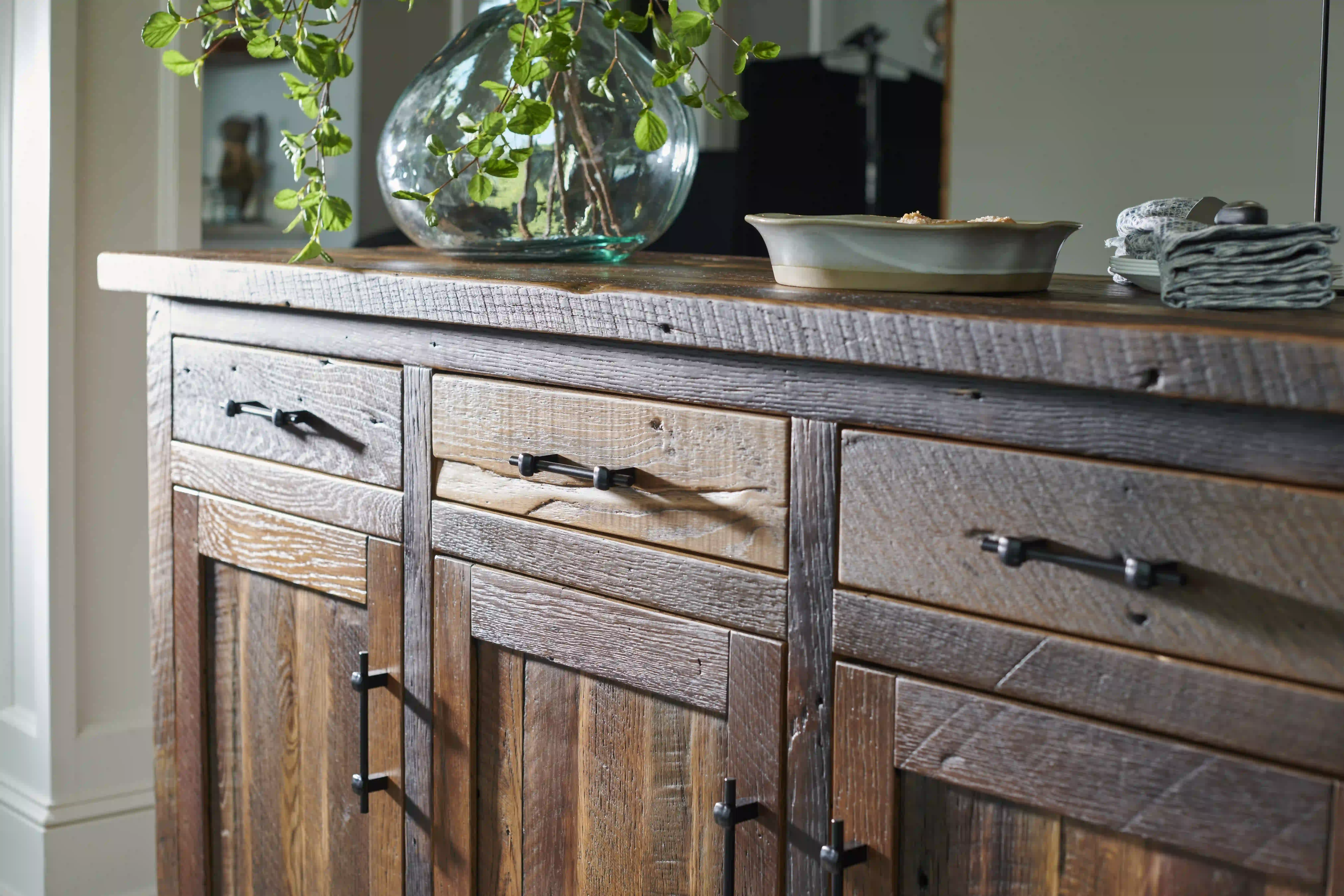 Amish Bristol Solid Hardwood Dining Server - No, , , , , Barnwood, 3 Glaze, Black Pulls, K558-BL, Black Pulls, K558-BL Amish Bristol Solid Hardwood Dining Server - 281-534-695597