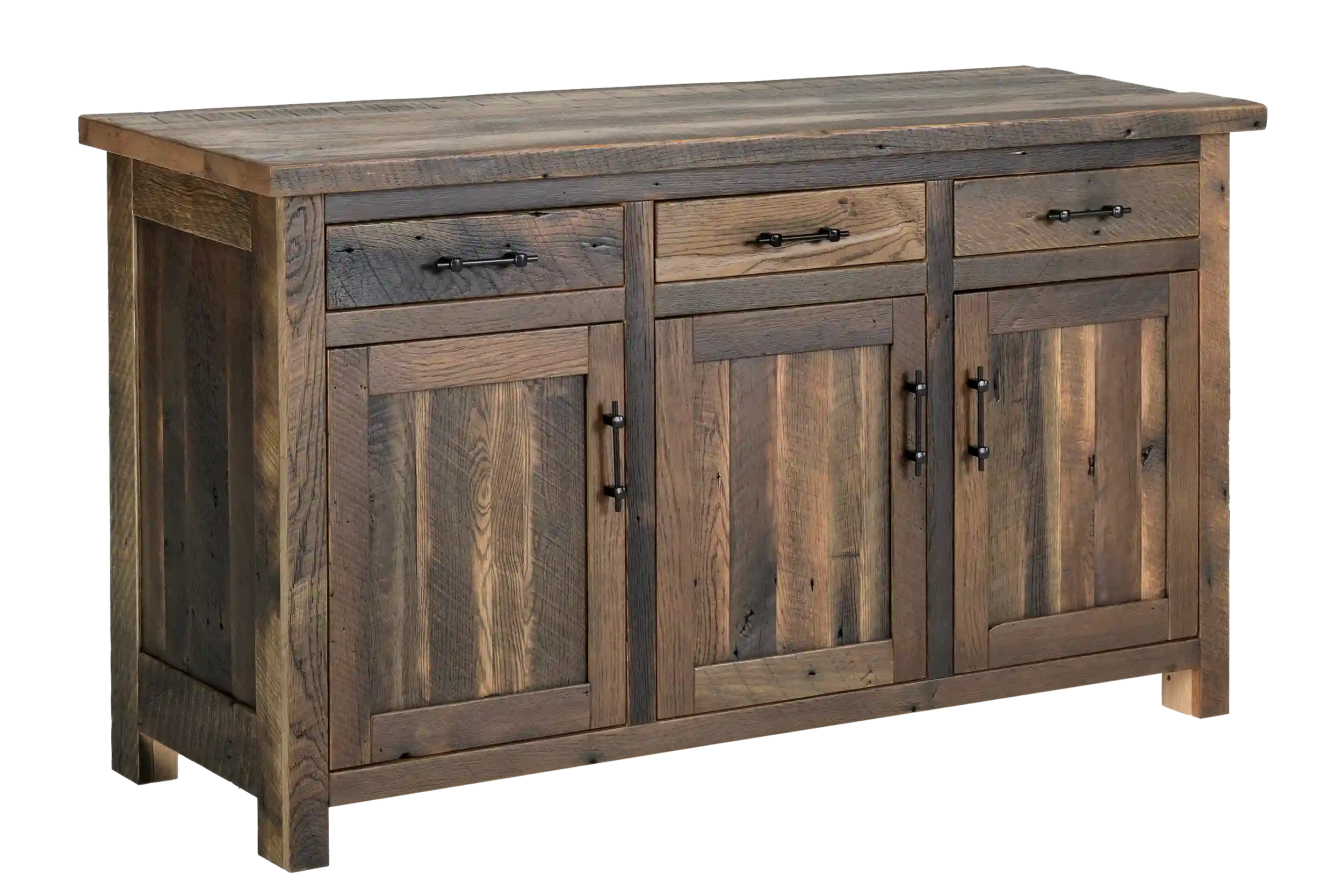 Amish Bristol Solid Hardwood Dining Server - No, , , , , Barnwood, 3 Glaze, Black Pulls, K558-BL, Black Pulls, K558-BL Amish Bristol Solid Hardwood Dining Server - 281-534-695597