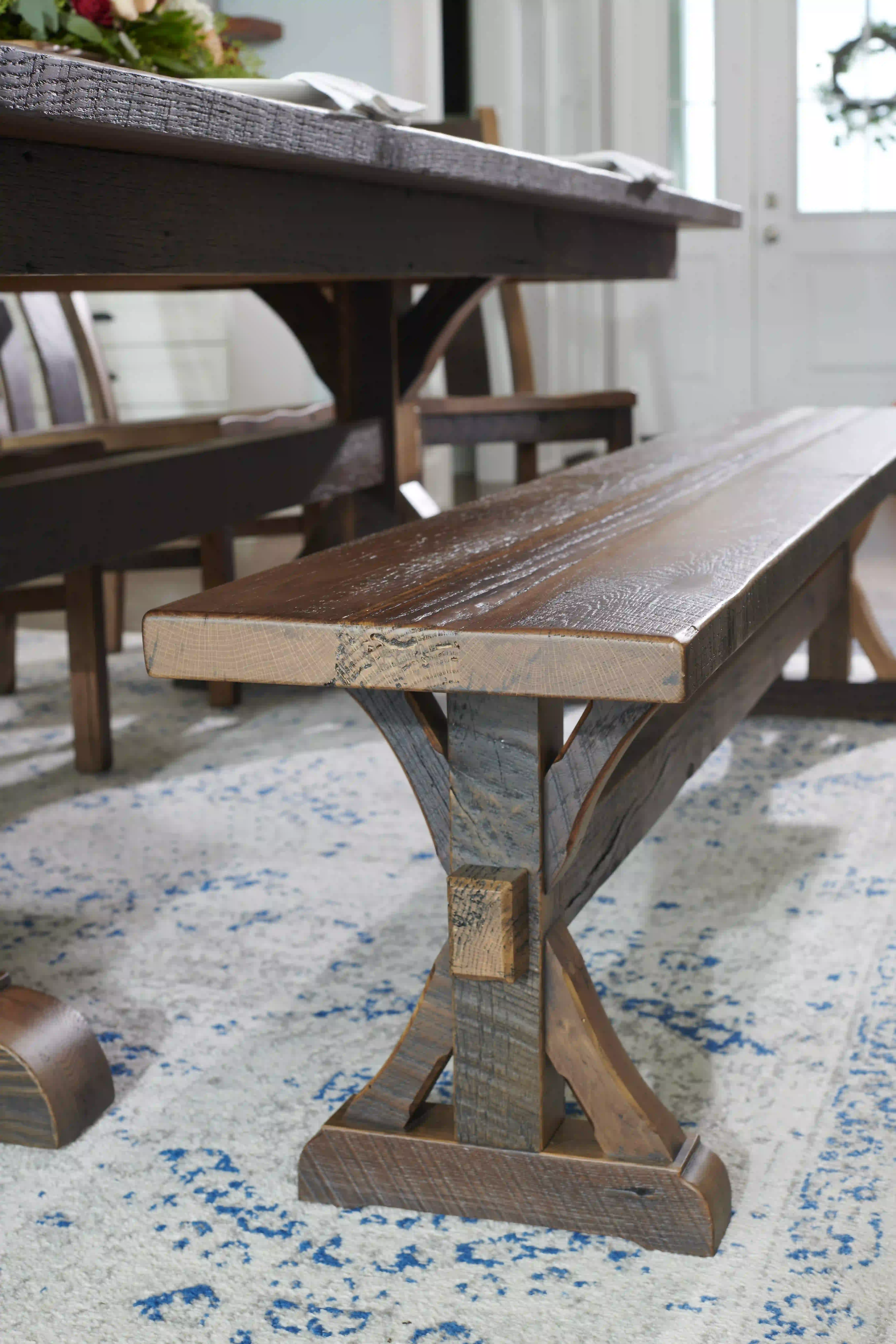 Amish Bristol Solid Hardwood Dining Bench - No, , 72", , , , , Barnwood, 3 Glaze Amish Bristol Solid Hardwood Dining Bench - 281-557-YBKZE